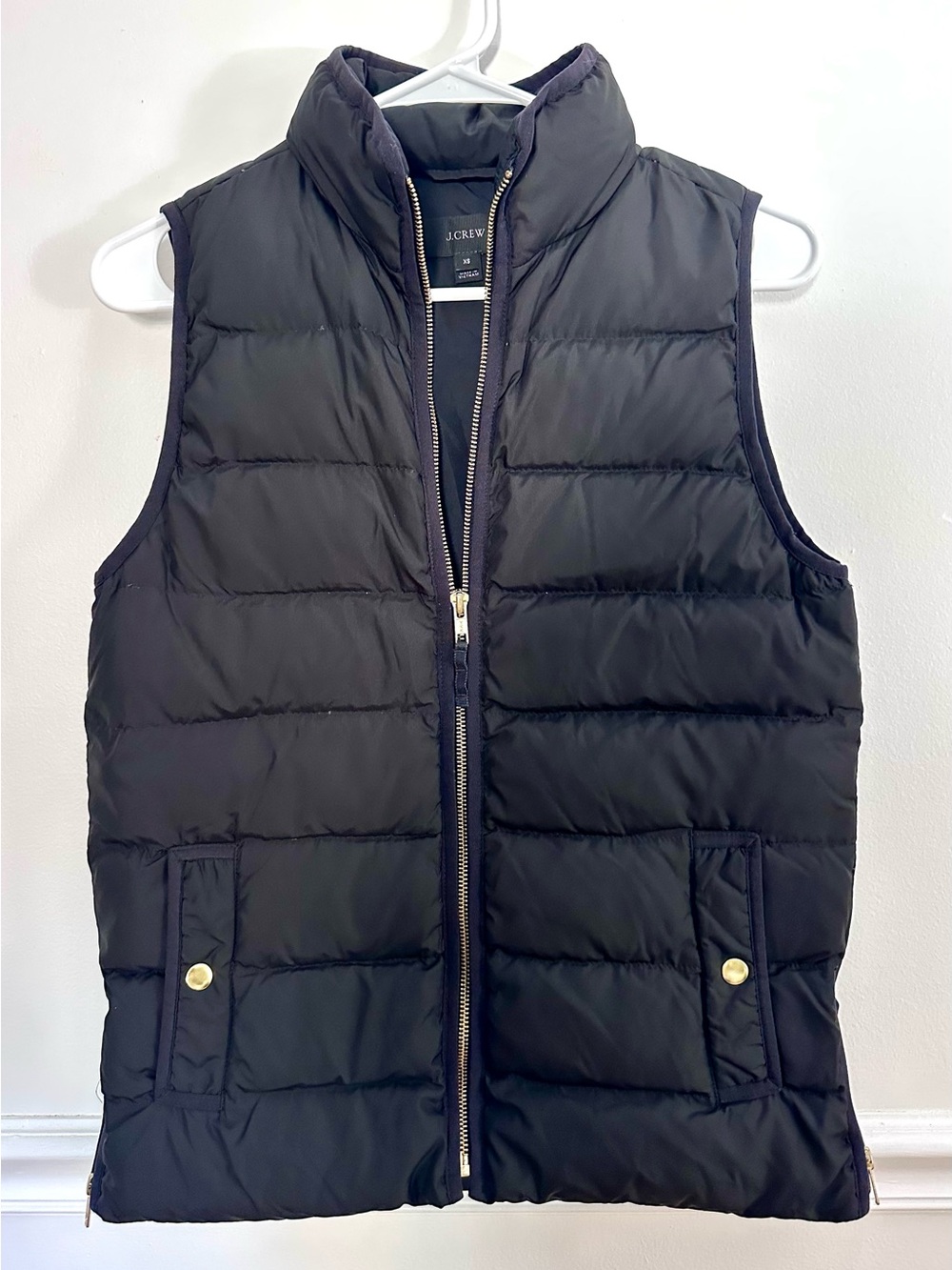 J.Crew Excursion Quilted Puffer Vest Sleeveless Outerwear XS Black Gold
